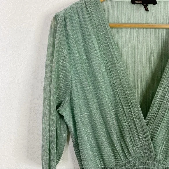 Maje Green Stretch Lurex Ruffled Midi Dress - Picture 4 of 8